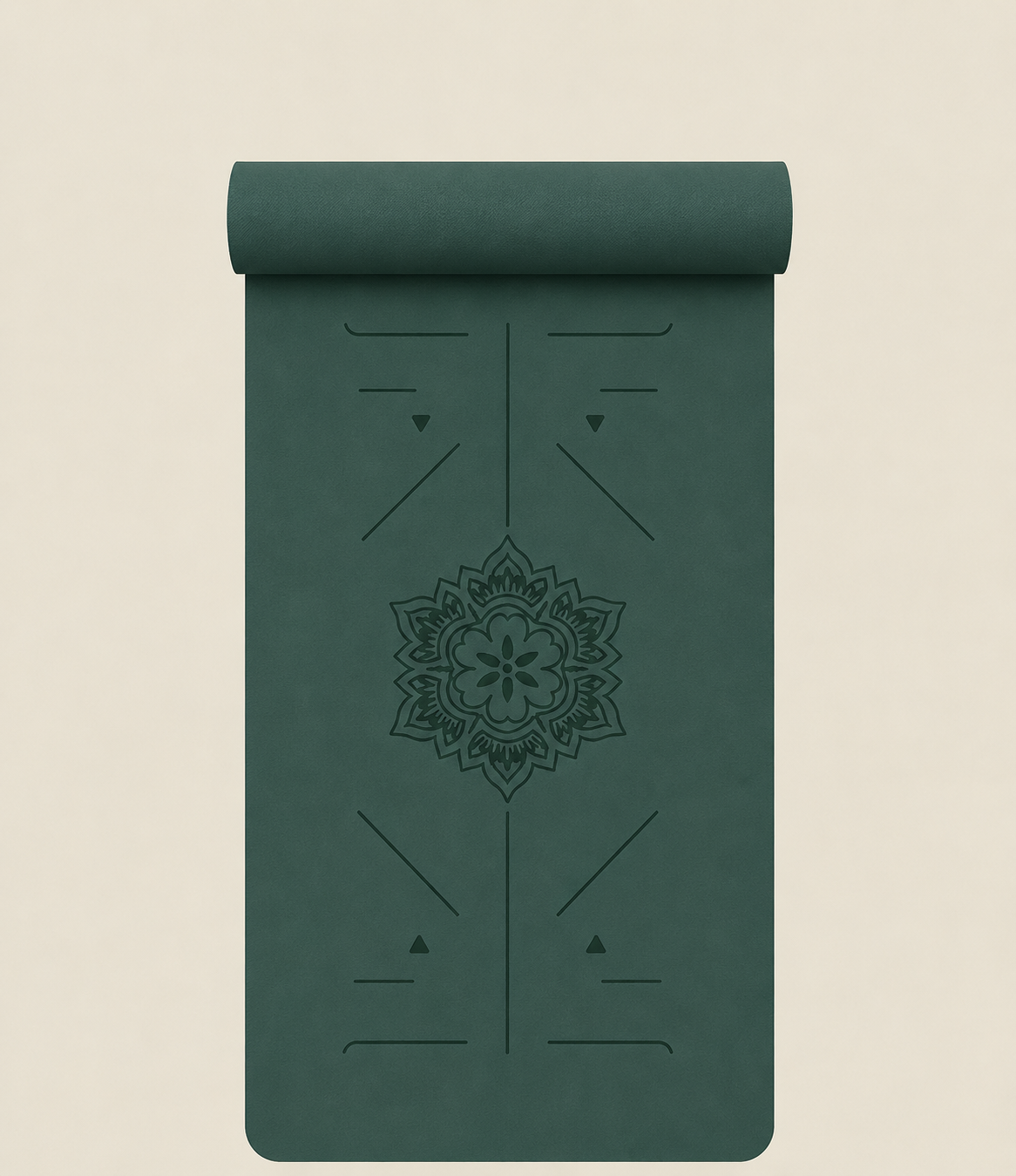 Flowna 6mm non-slip yoga mat in Dark Green / Black with mandala alignment design