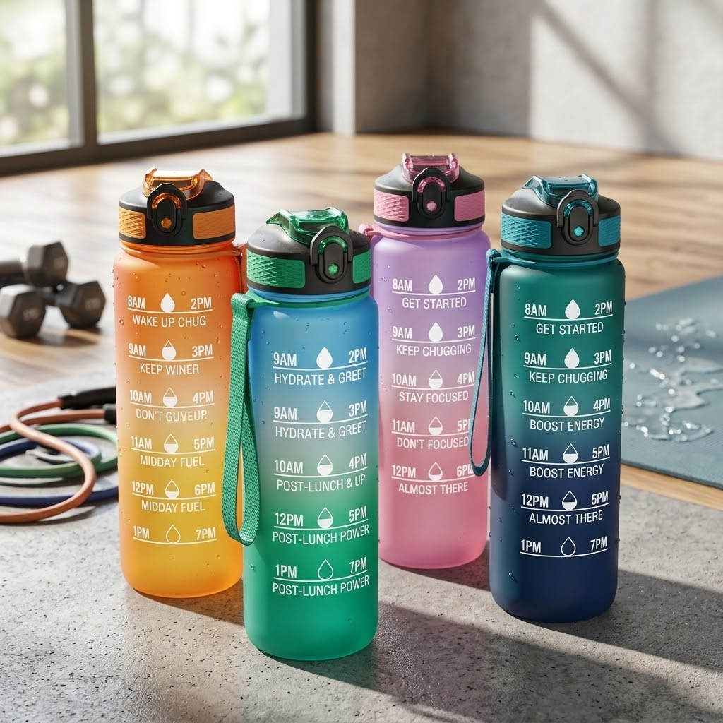 Sports Water Bottle with Time Marker – BPA-Free & Leak-Proof